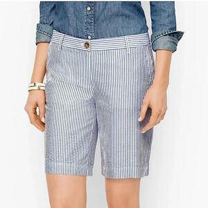 TALBOTS RELAXED CHINO SHORTS - SUNSHINE SEERSUCKER | Blue Soft White| Size 2P